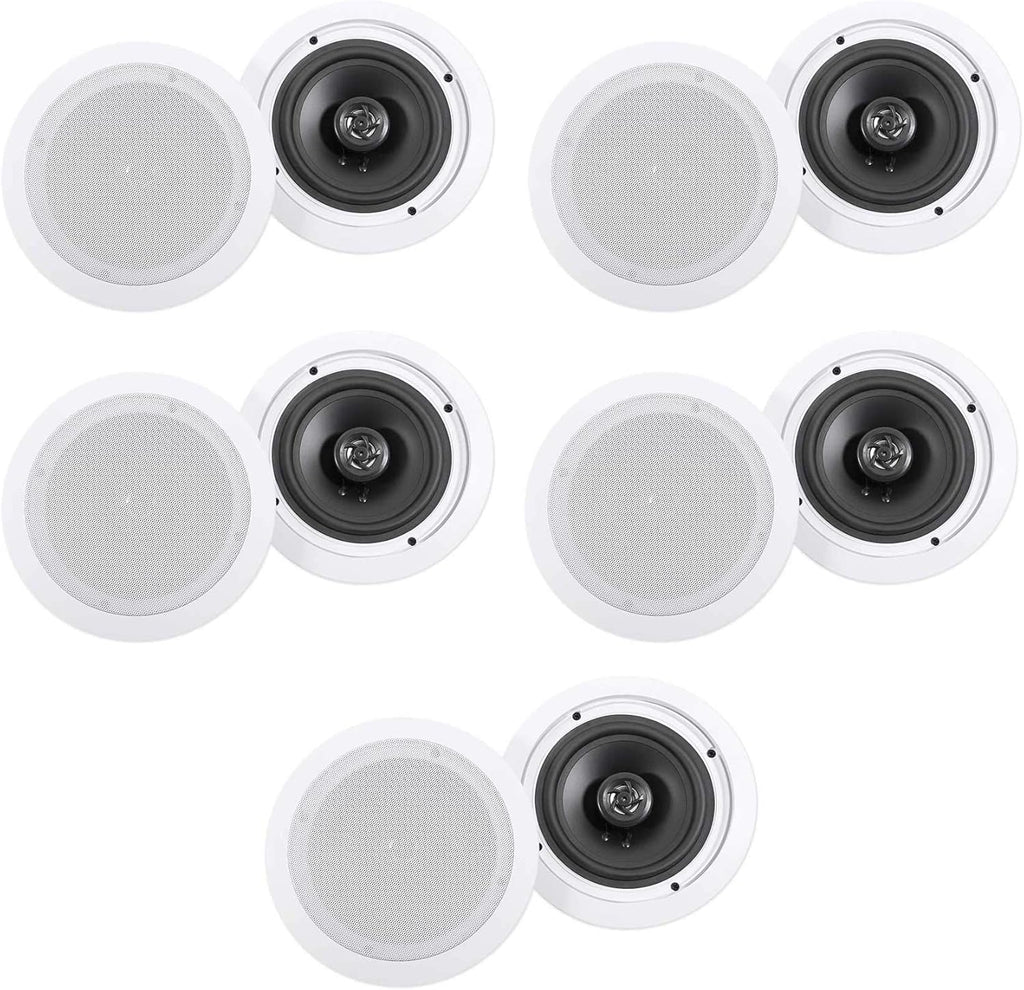 Rockville HC655 6.5 in 500 Watt 2-Way in-Ceiling Home Theater Speakers 8 Ohm, Aim-able Swivel Tweeter, Paintable Grills, Clear Audio, for Home Theater and Multi-Room Audio, 5-Pairs