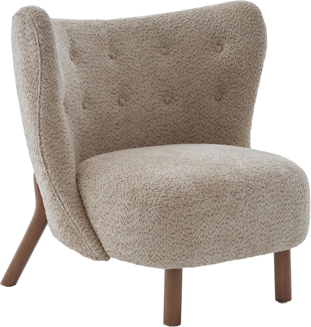 Christopher Knight Home Aurora Boucle Upholstered Wingback Accent Chair, Solid Wood Living Room Slipper Chair, Bedroom Comfy Reading Chair, Brown
