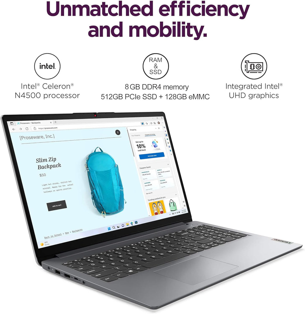 Lenovo IdeaPad Laptop Computer, 15.6" Anti-Glare, 8GB RAM, 256GB (128GB SSD +128GB eMMC), 1-Year Office 365, Intel Core CPU, for Student, Home, Work, Numeric Keypad, Wi-Fi 6, IST HUB, Win 11 Home S