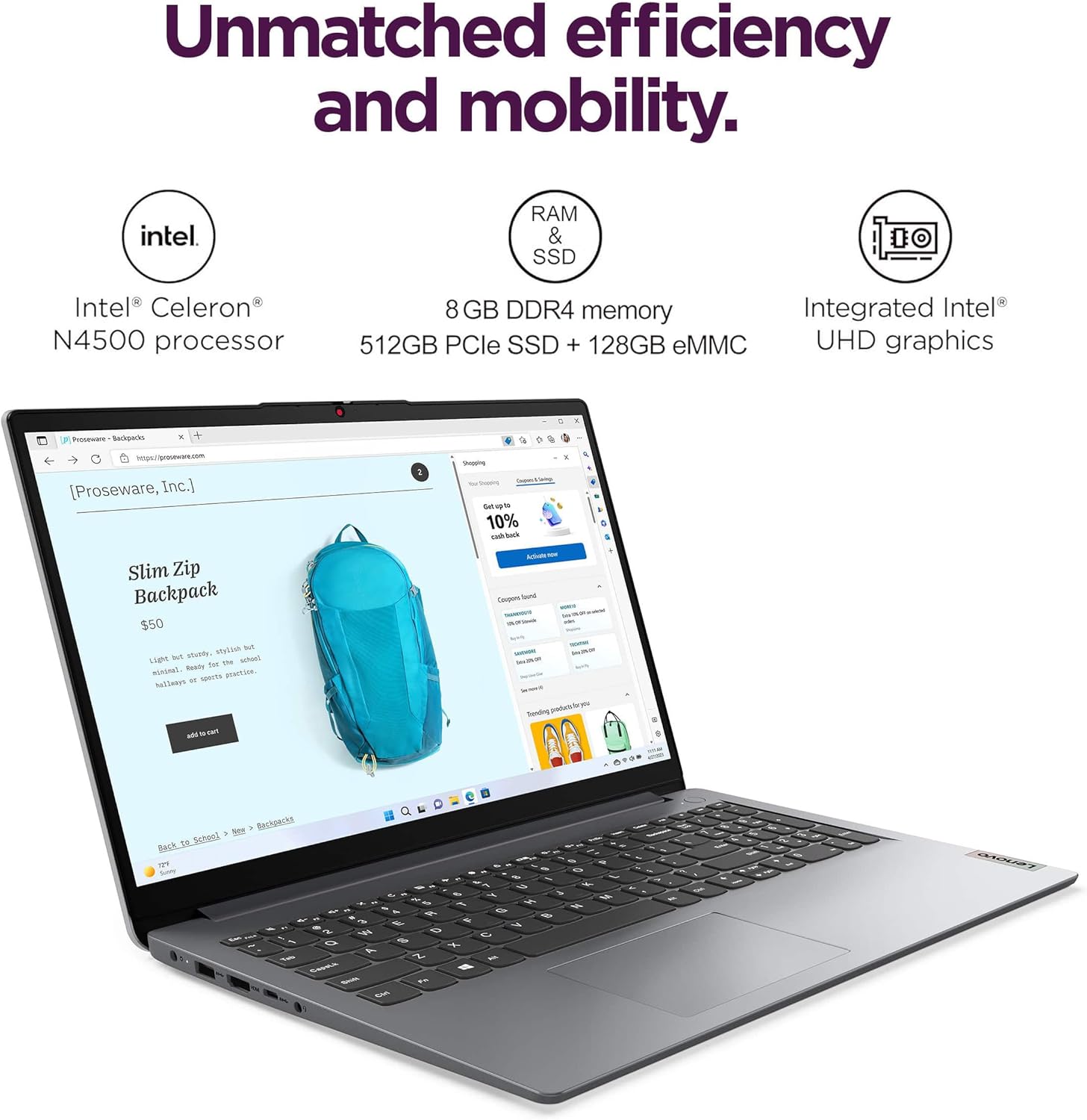 Lenovo IdeaPad Laptop Computer, 15.6" Anti-Glare, 8GB RAM, 256GB (128GB SSD +128GB eMMC), 1-Year Office 365, Intel Core CPU, for Student, Home, Work, Numeric Keypad, Wi-Fi 6, IST HUB, Win 11 Home S