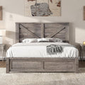 AMERLIFE Queen Size Bed Frame with 49.2" Barn Door Headboard and Footboard, Farmhouse Platform Bed Frame with Wood Slats, No Box Spring Needed, Under Bed Storage, Rustic Gray