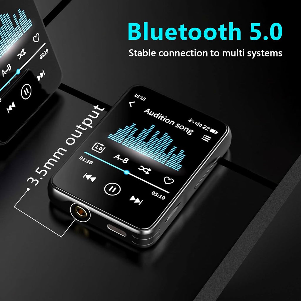 MP3 Player with Bluetooth 5.0, HiFi Portable Mp3 Mp4 Player Digital Music Player, 25H Playtime, 2.4" USB DAC with Speaker,FM Radio Voice Recorder,Support Expanded up to 128GB