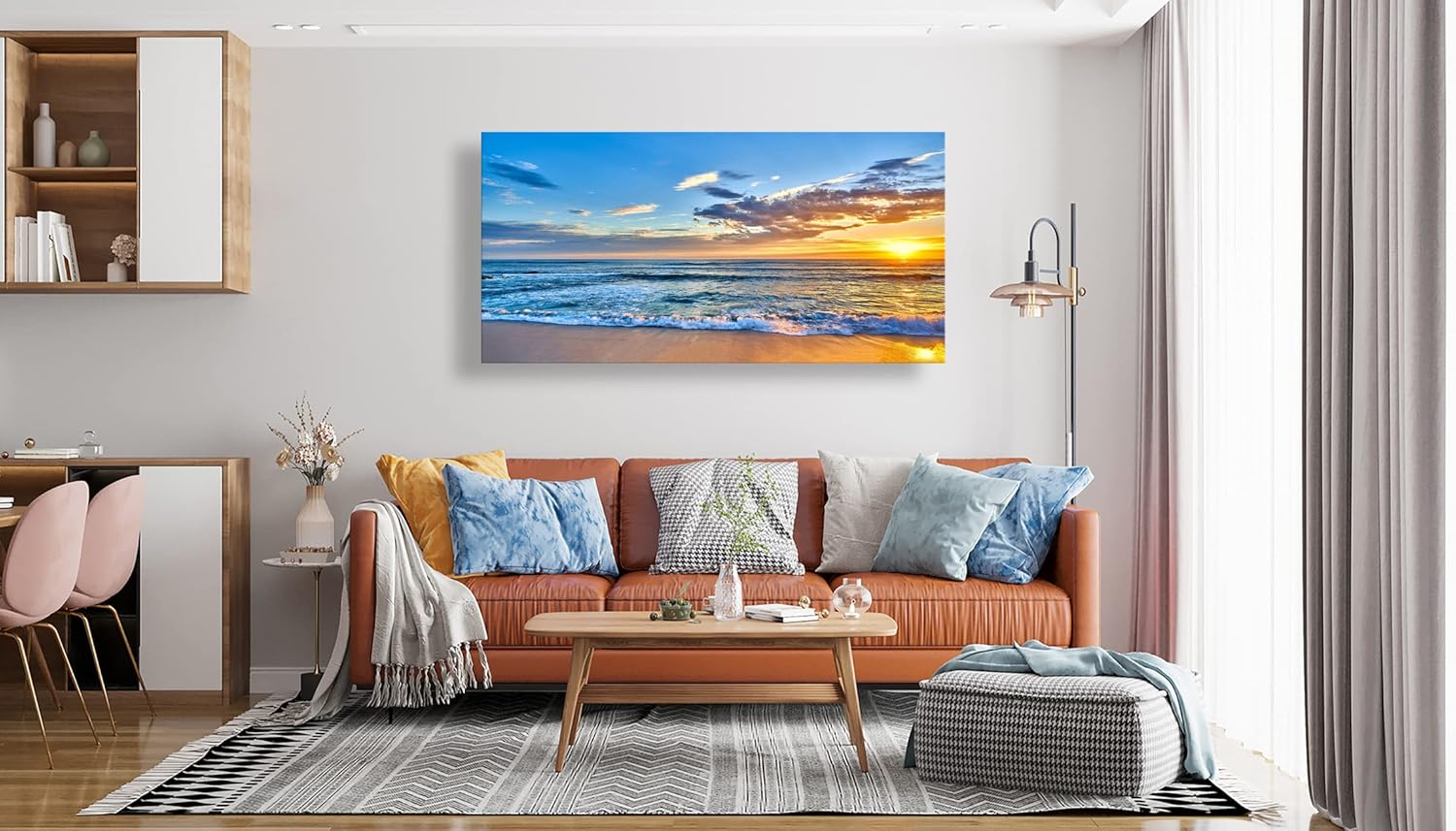 Aibonnly Wall Art Canvas Painting Seaside Sunset over the beaches 1 Piece blue sea view Landscape Ocean Picture Poster Print Framed Ready to Hang for Living Room Bedroom Kitchen Office