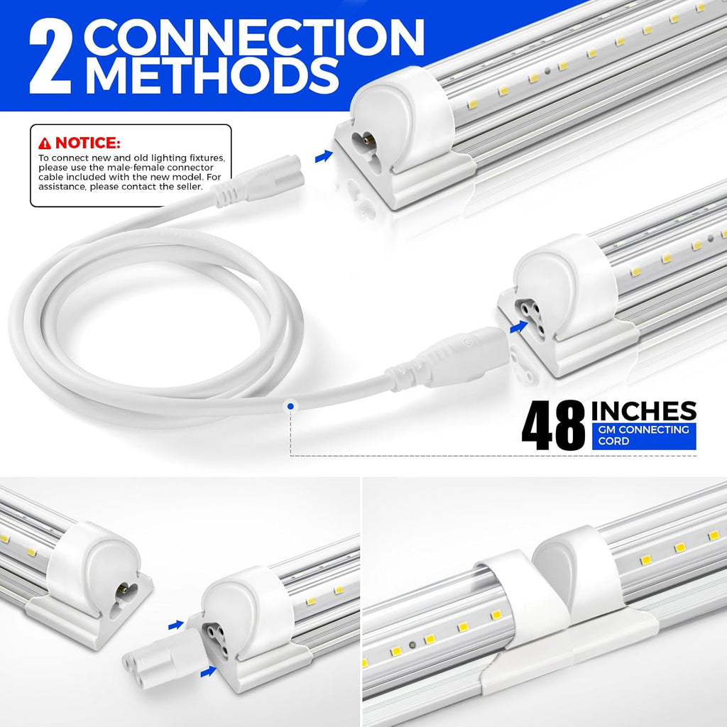 Barrina LED Shop Lights 8FT, 72W 10000LM 5000K, Daylight White, T8 LED Garage Lights, V Shape Clear Cover, High Output Tube, Linkable 8 Foot LED Strip Light for Workshop, Warehouse with Plug, 10 Packs