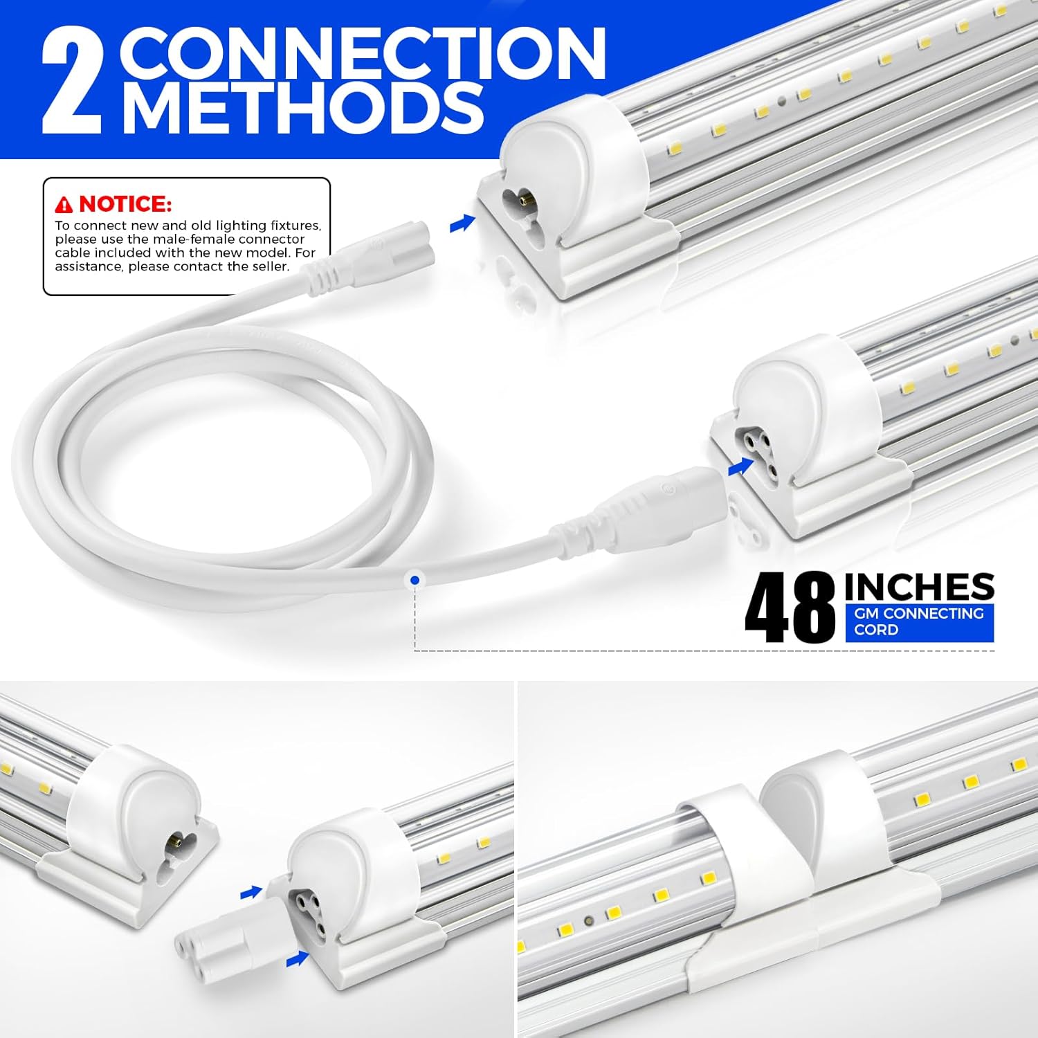 Barrina LED Shop Lights 8FT, 72W 10000LM 5000K, Daylight White, T8 LED Garage Lights, V Shape Clear Cover, High Output Tube, Linkable 8 Foot LED Strip Light for Workshop, Warehouse with Plug, 10 Packs