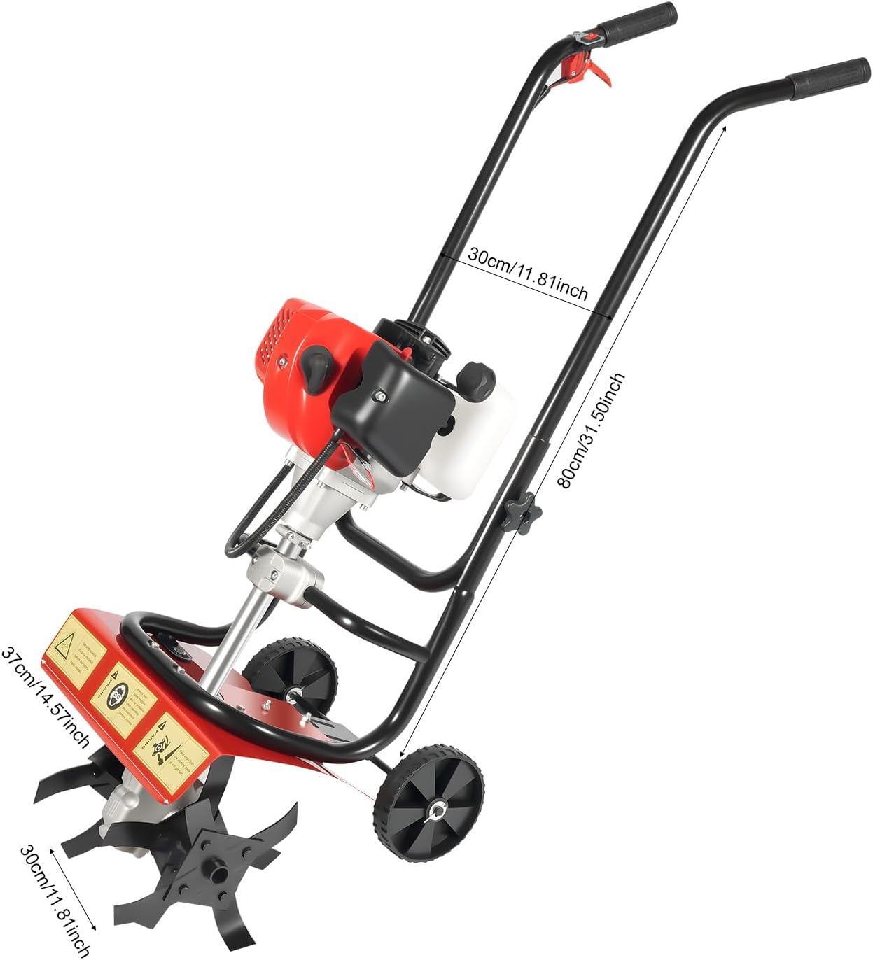2-Cycle Gas Powered Tiller Cultivator, 52CC Farmyard Tilling Machine, 14.17-Inch Tilling Width, Easy Start, Hand-Pull Recoil, Single Cylinder Air-Cooled Garden Tool, for Lawn Yard & Gardening Care