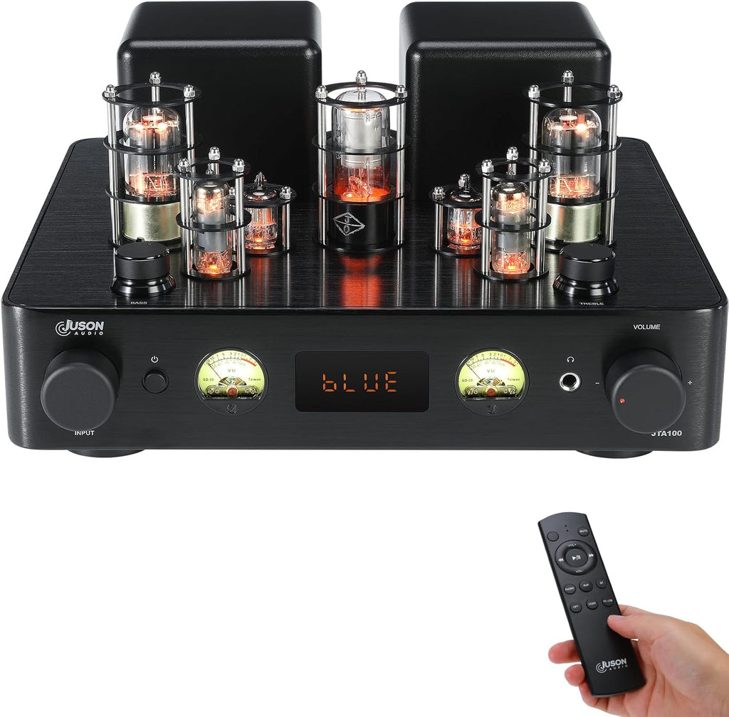 Juson Audio JTA100 2025 Version 200W Vacuum Tube Amplifier Integrated Hybrid with BT 5.0 Optical AUX RCA Phono Input and Headphone Output 2.1CH Class AB HiFi Home Audio for Turntable