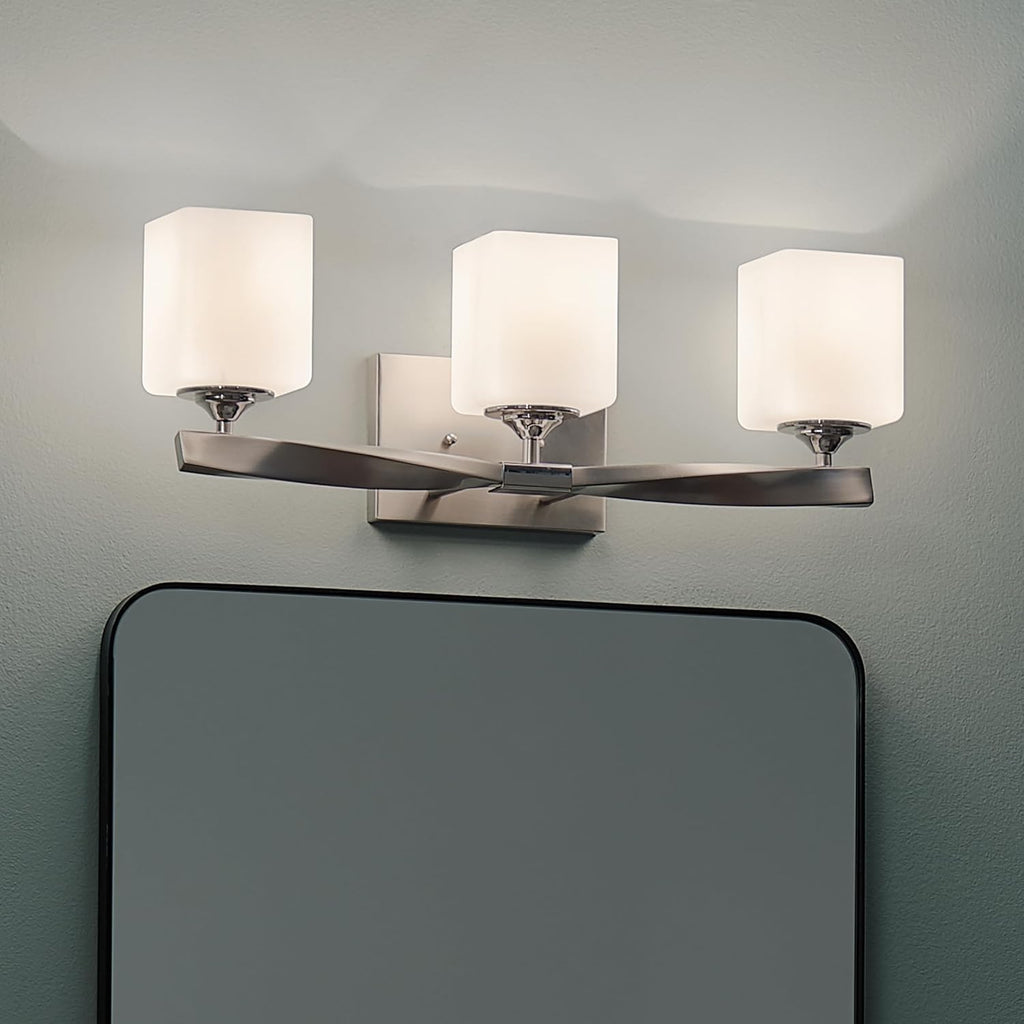 Kichler Marette 22.75" Vanity Light in Brushed Nickel, 3-Light Modern Bathroom Light with Satin Etched Cased Opal Glass, (22.75" W x 8" H), 55002NI