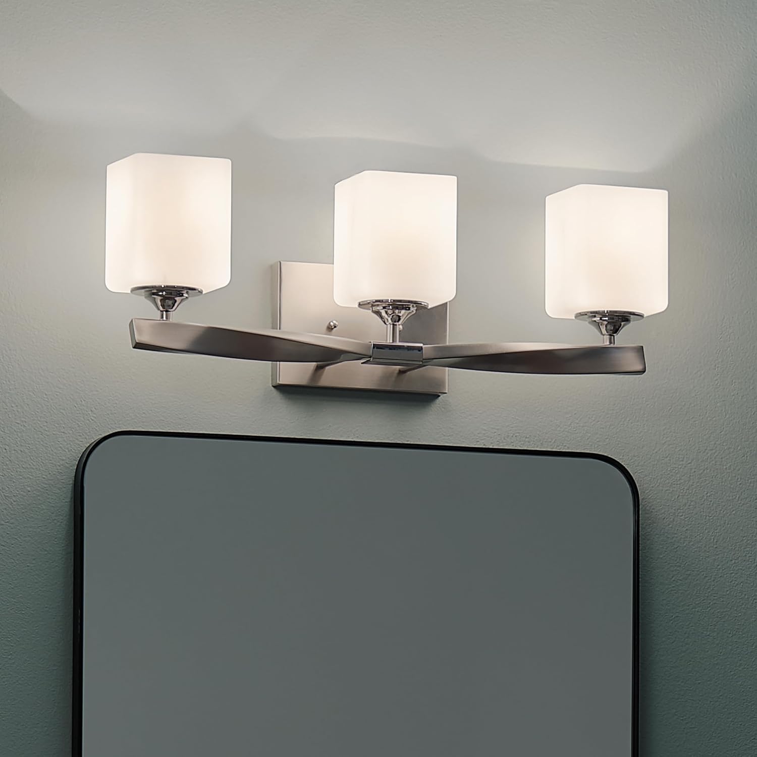 Kichler Marette 22.75" Vanity Light in Brushed Nickel, 3-Light Modern Bathroom Light with Satin Etched Cased Opal Glass, (22.75" W x 8" H), 55002NI