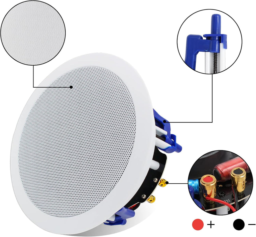 Herdio 5.25 Inch Bluetooth Ceiling Speakers Max Power 600W 2-Way Flush Mount Plus Wall Mount Amplifier Receiver Suitable for Home Theater Bathroom Living Room Kitchen Office(4 Speakers)