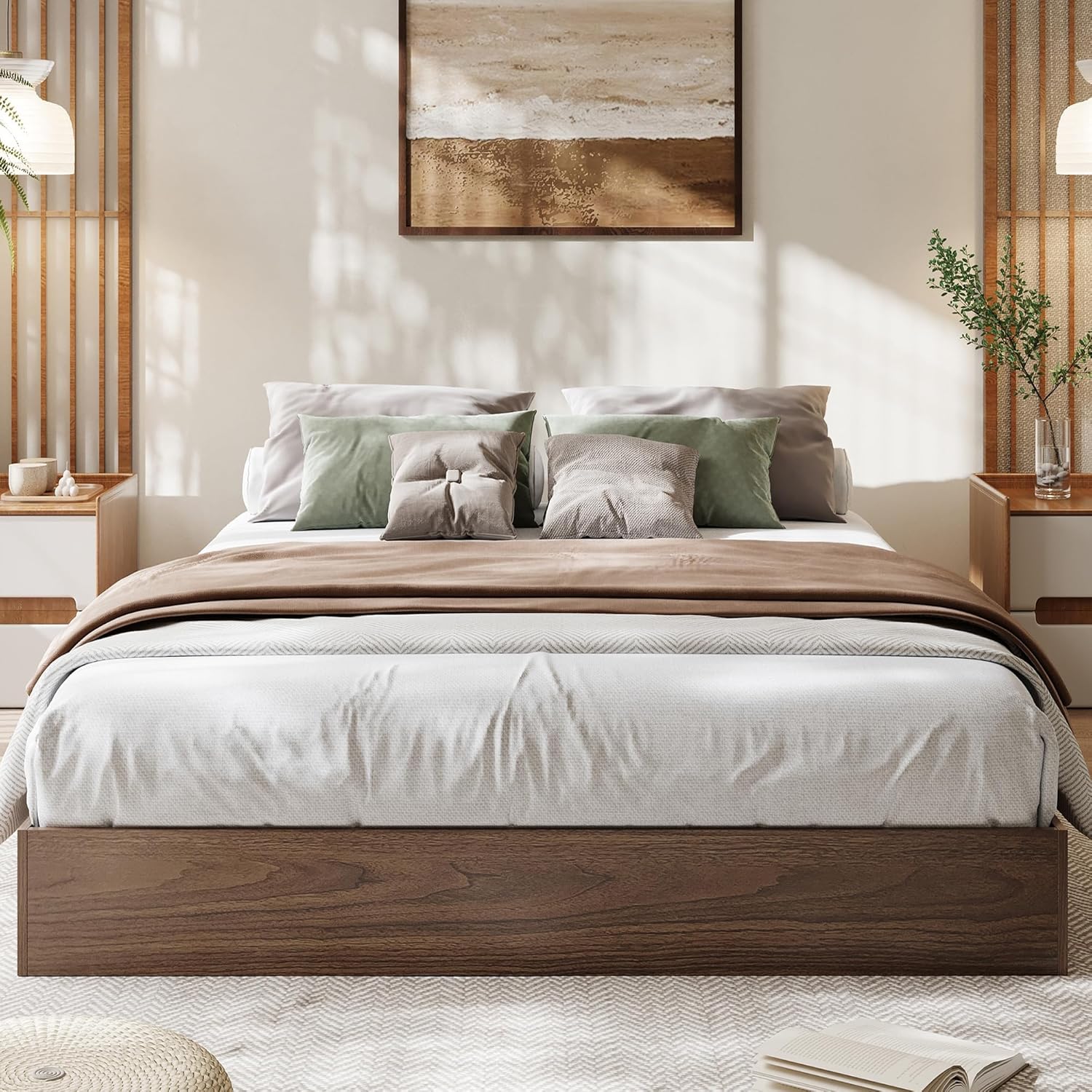 GarveeHome Queen Size Wood Platform Bed Frame,Wooden Bed Frame Without Headboard, Wood Slat Support,No Box Spring Needed, Easy Assembly