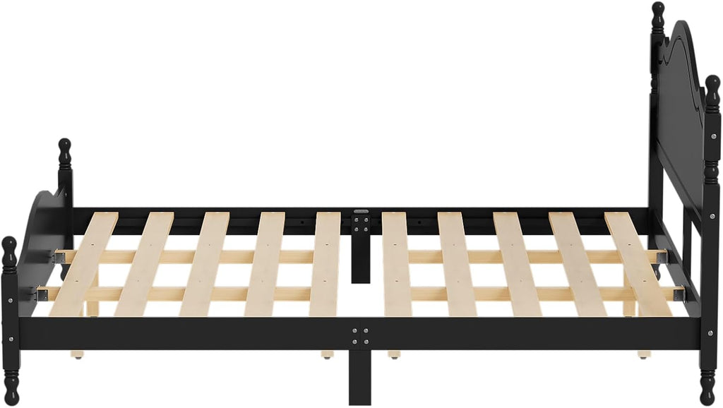 Merax Retro Wood Platform Bed with High Headboard, King Bed Frame with Sturdy Legs/No Box Spring Needed/Easy Assemble Black