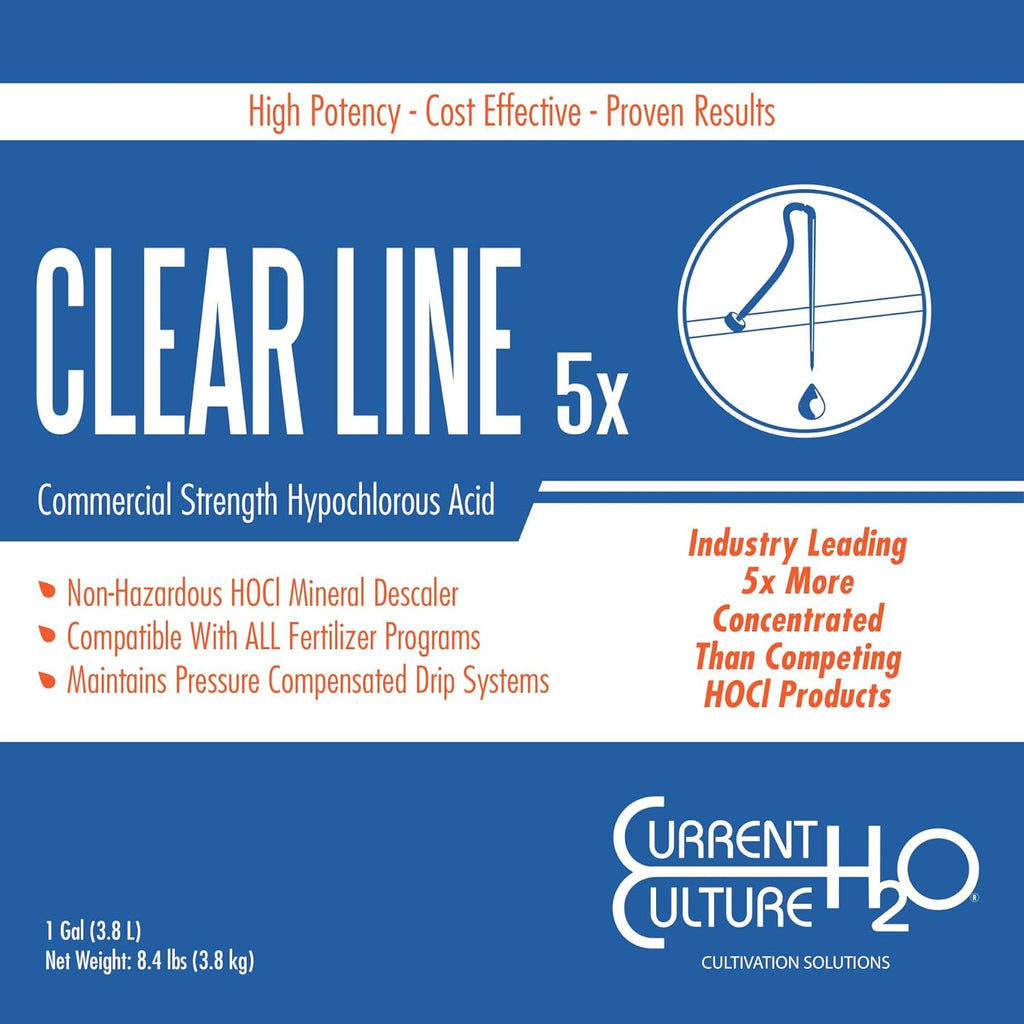 Clear Line 5X - Most Cost Effective HOCl | Non Toxic Plant-Safe Descaler for Hydroponic Systems | Reduces Mineral Buildup | Increases ORP - Gallon Size