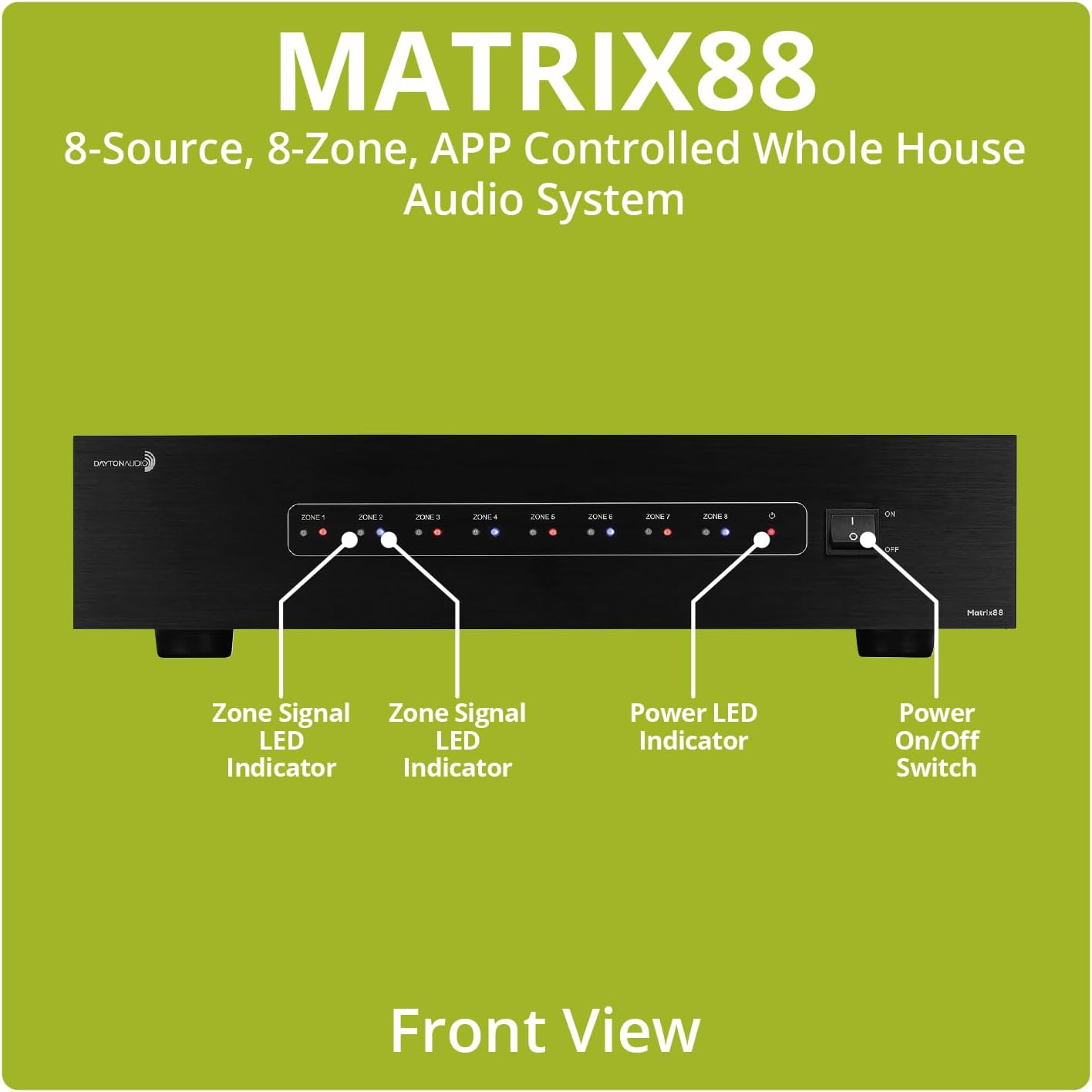 Dayton Audio Matrix88 APP Controlled Matrix Audio Switcher 8 Zones of inputs and outputs, 12V Trigger outputs, and RS232 Support