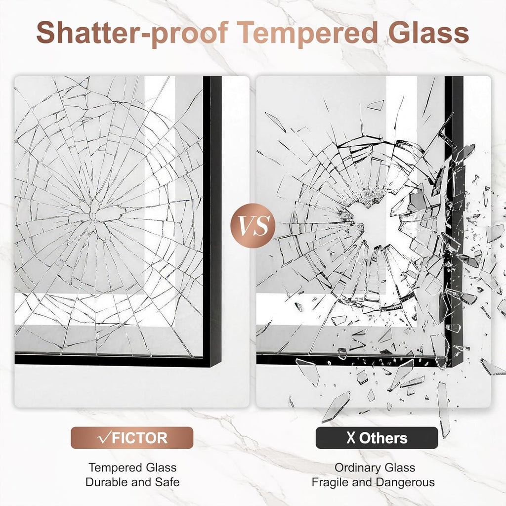 LED Bathroom Mirror with Lights, Black Framed Lighted Vanity Mirror, Front & Backlit, 55"x30", Anti-Fog, Dimmable 3 Color Temperature, Memory, Shatterproof Tempered Glass