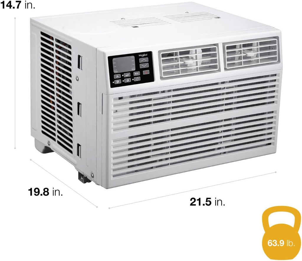 Whirlpool 10,000 BTU Window Air Conditioner with Dehumidifier, 115V, Window AC for Rooms up to 450 Sq. Ft., Living Room, Bedroom, or Kitchen, with Remote Control, Digital Display, and 24H-Timer, White