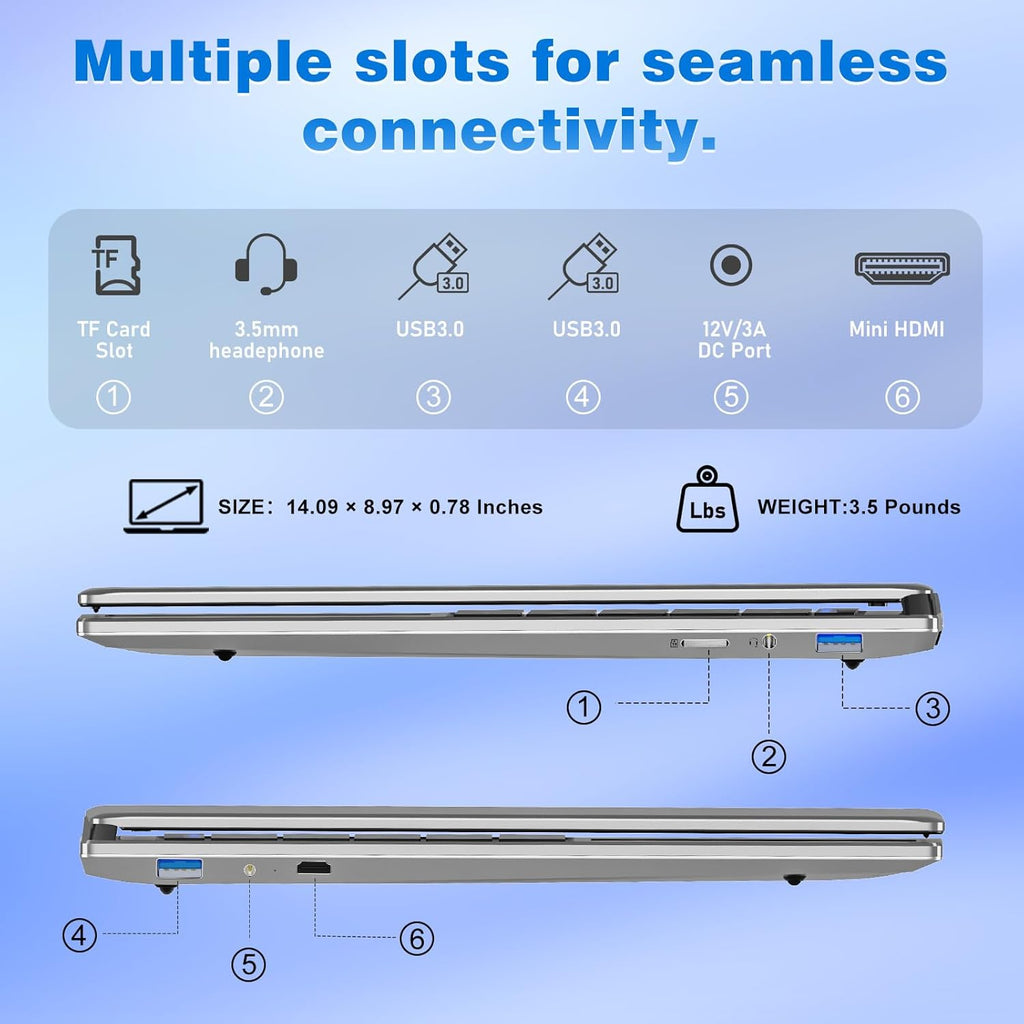 NAIKLULU Laptop Computer, Win 11 Pro Lap Top, 15.6 Inch Laptop PC 2026, 16GB RAM 256GB SSD, M3-6Y30 Processor, FHD Display 1920 * 1080P, WIFI5, BT4.2, 5000mAh Battery, for School Business Student