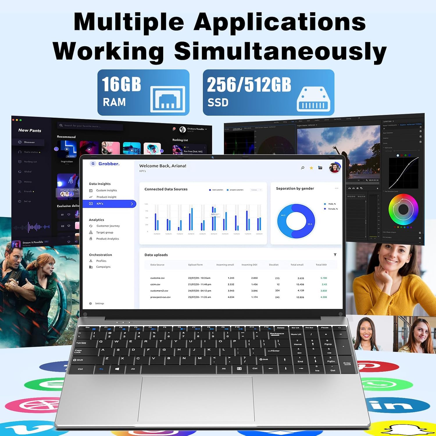 2026 New Laptop Computer, 15.6 Inch Window 11 Pro Lap Top PC 16GB RAM 256GB SSD, Core M3(Beat N4000), 2-Year Warranty, Office 365, FHD 1920 * 1080, 180°Open, UHD Graphics, Full-Size Keyboard