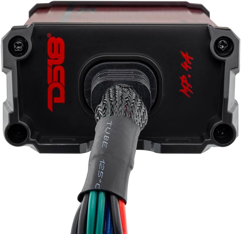 DS18 MP.4A Marine and Powersports Amplifier 4-Channel Full-Range Class D 4 x 40 Watts Rms @ 4-Ohm - Compact IP55 Water-Resistant Amp 480W Max Power - Great for Marine/Motorsports and All Applications