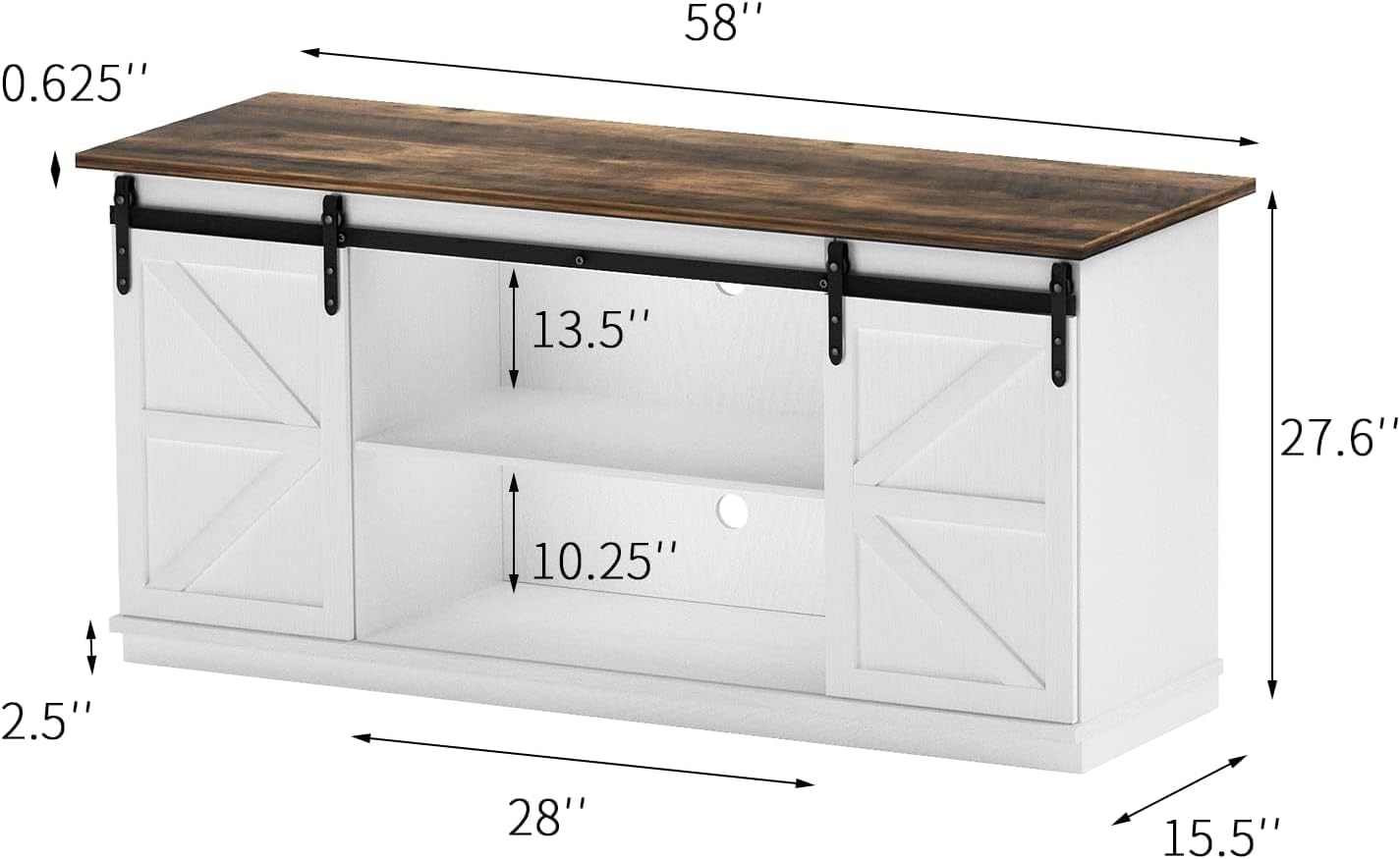 YESHOMY Farmhouse TV Stand for Televisions up to 65 Inches, Sliding Barn Doors and Storage Cabinets, Console Table and Media Furniture for Living Room, 58 Inch, White