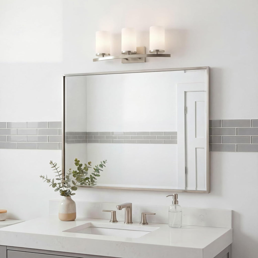 Kichler Crosby 23" Vanity Light in Brushed Nickel, 3-Light Contemporary Bathroom Light with Satin Etched Cased Opal Glass, (23" L x 8.75" H), 45497NI