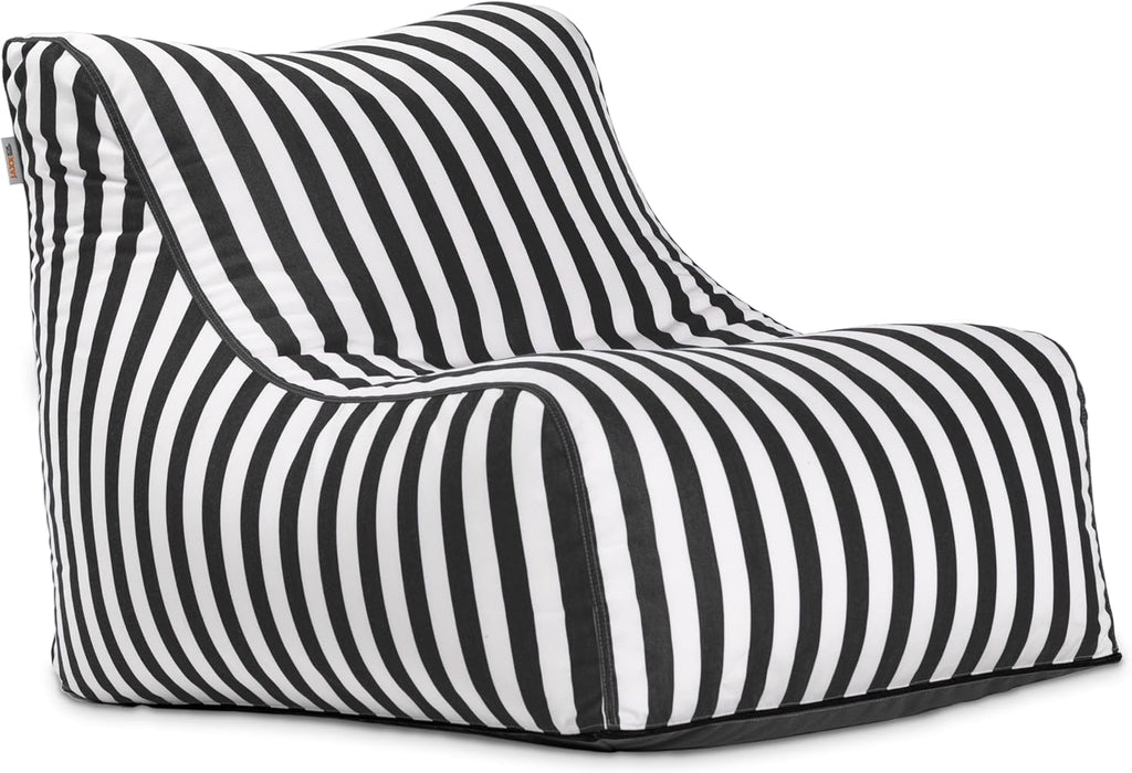 Jaxx Ponce Outdoor Bean Bag Chair - Weather Resistant Patio and Poolside Lounge Seating, Black & White Stripes