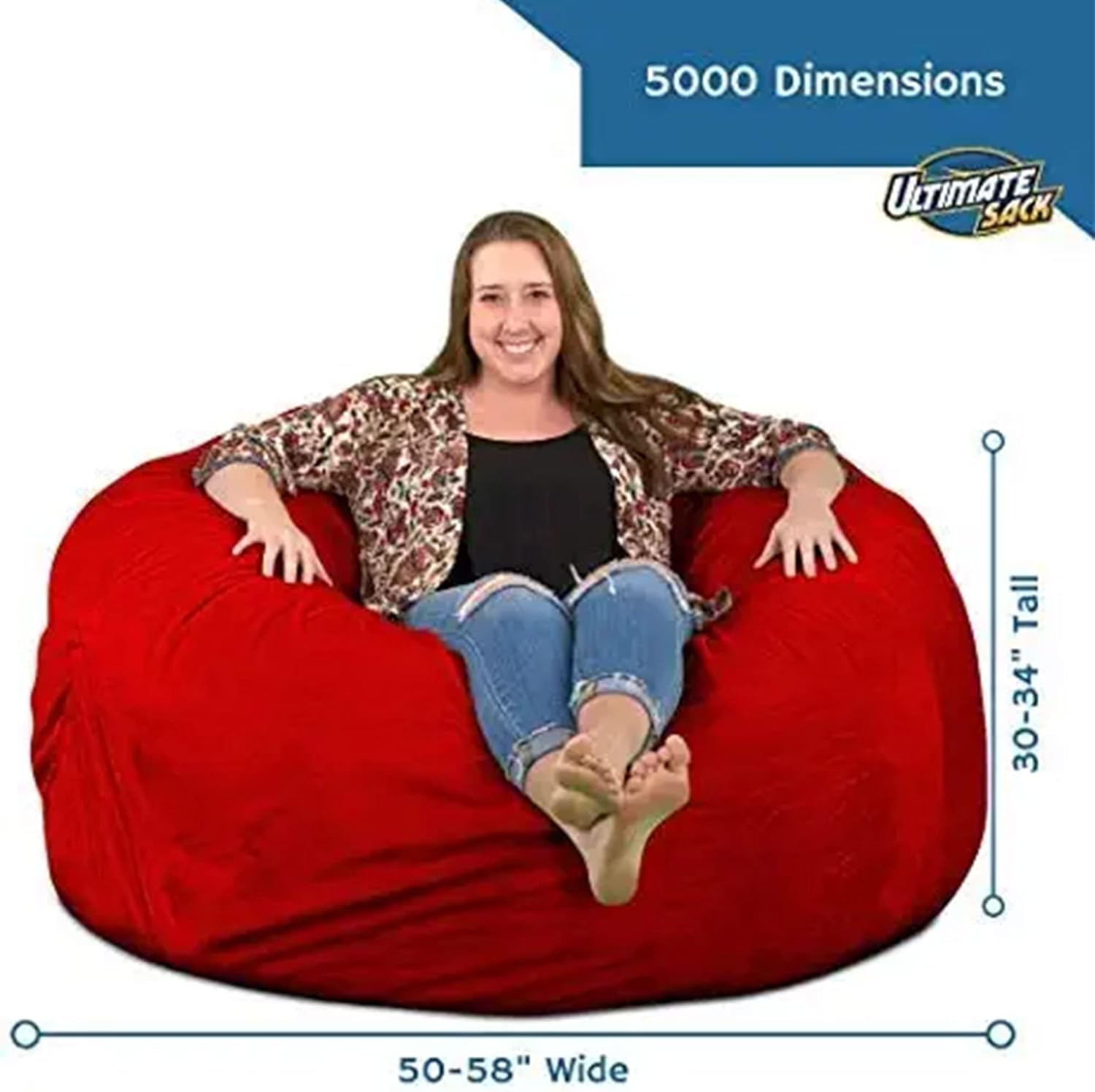 ULTIMATE SACK 5ft Bean Bag Chair & Footstool, Oversize Bean Bag Chair for Adults, Comfy Chair Bean Bag Couch Lounge Sofa Loveseat Furniture | Red Suede
