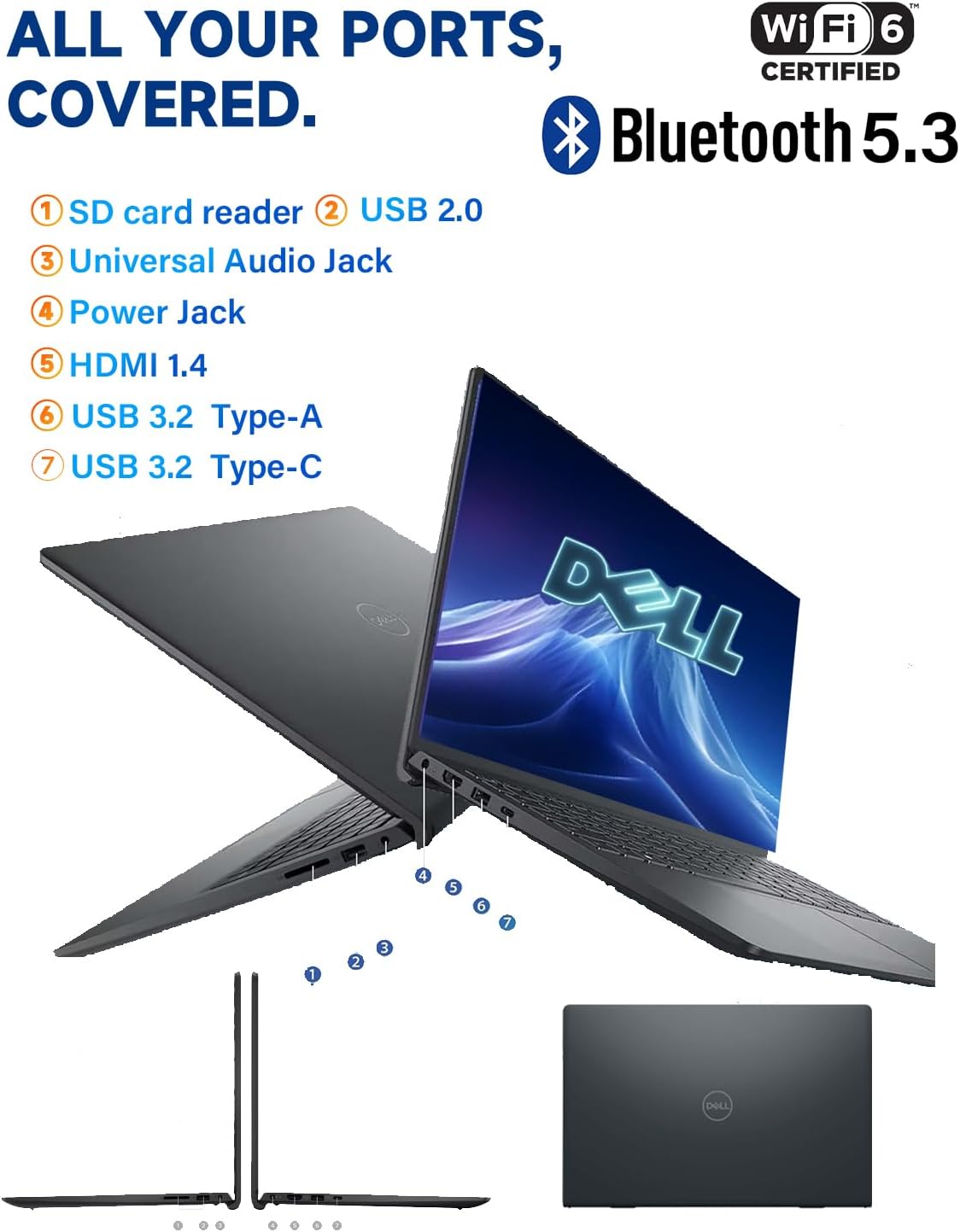 Dell Inspiron 15 3535 Touchscreen Laptop - 20GB DDR4 RAM, 1TB SSD, 15.6" FHD WVA Display, AMD Ryzen 7 7730U,Windows 11 Pro, Copilot, Wi-Fi, Numeric Keypad, Webcam, for Business & Students