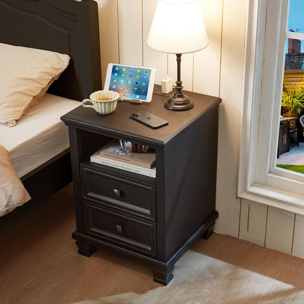 SAVOR LIFE Farmhouse Bedroom Dresser and Nightstand Set 4, 5/7 Drawer Dresser & 2 Drawer Nightstand Set, Rustic Wood Bedroom Furniture Set for Home, Hallway, Black