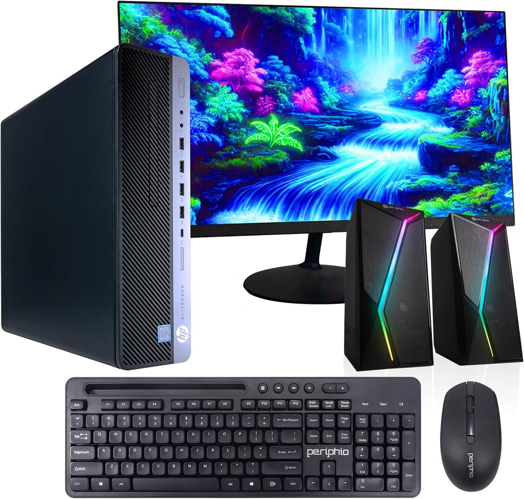 HP EliteDesk 800G4 PC | Windows 11 Pro | Intel i5-8500 | 16GB RAM 1TB SSD | New 24" LCD | RGB Speakers | Home or Office Computer | Internal WiFi 6 AX200 + BT (Renewed)