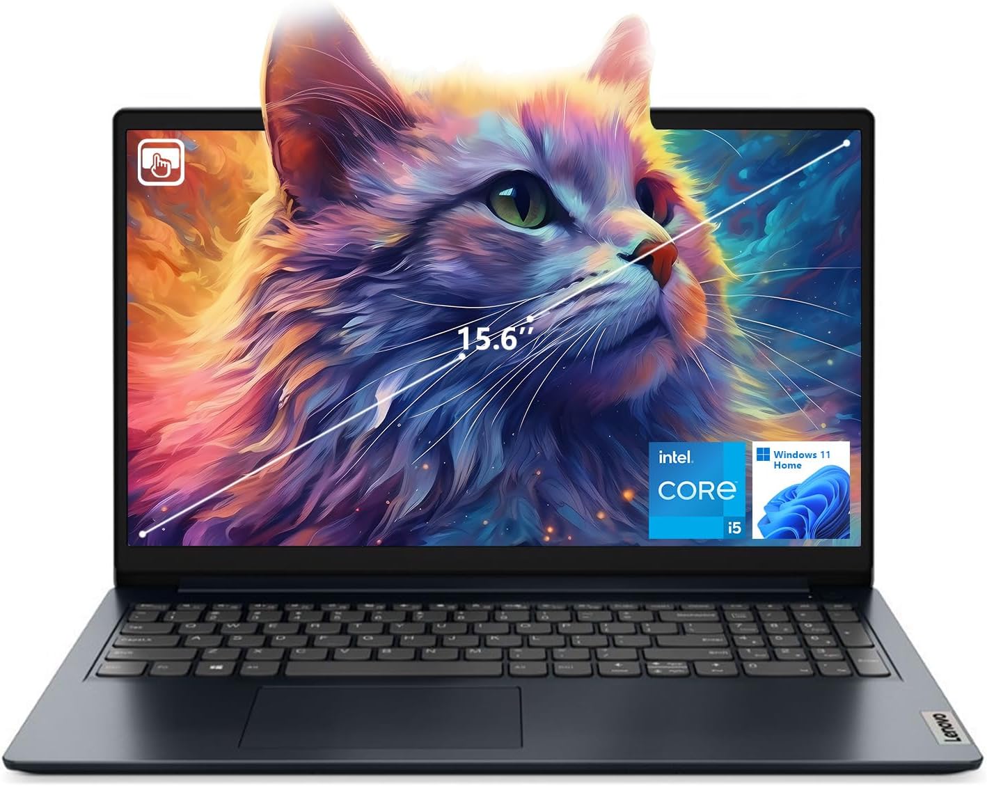 Lenovo IdeaPad 1i Laptop, 15.6" FHD Touchscreen, Intel Core i5-1235U Processor, 16GB RAM, 512GB SSD, Webcam, HDMI, Wi-Fi 6, Windows 11 Home, Blue