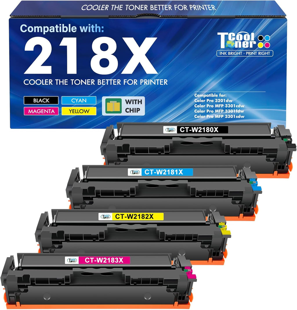218X Toner Cartridges 4 Pack 218 3301fdw 3201dw 3301 218A Compatible for HP 218X 218A Color LaserJet Pro MFP 3301cdw 3301sdw Printer Ink Set W2180X High Yield with Chip (Black Cyan Yellow Magenta)