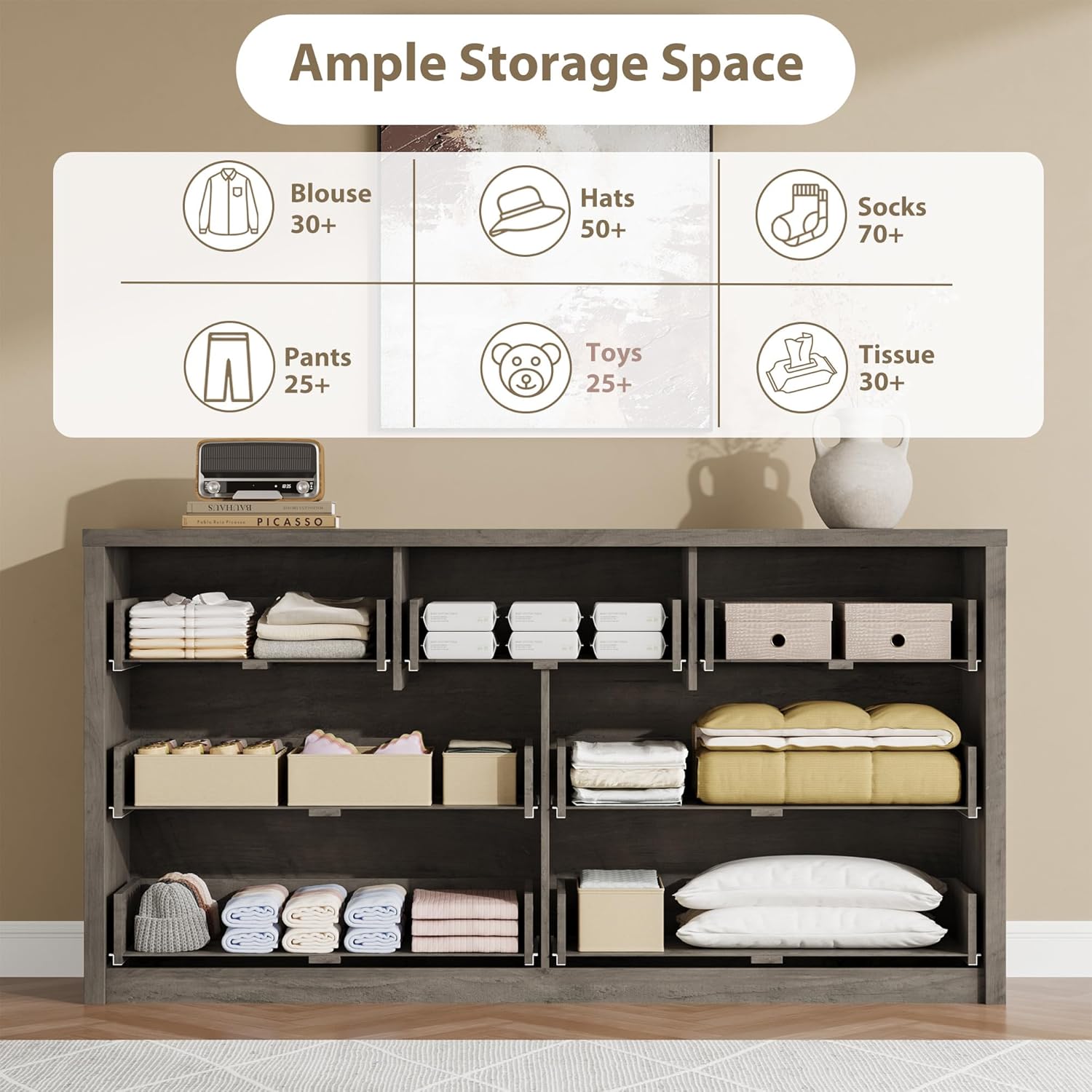 GarveeHome 7 Drawer Dresser for Bedroom, Wide Modern Chest of Drawers, Large Wood Dresser Wooden Storage Organizer for Living Room, Hallway Entryway