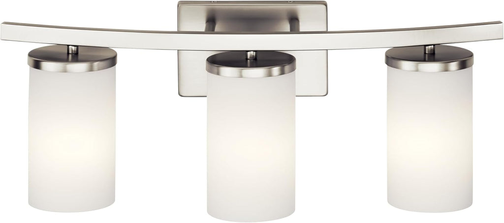 Kichler Crosby 23" Vanity Light in Brushed Nickel, 3-Light Contemporary Bathroom Light with Satin Etched Cased Opal Glass, (23" L x 8.75" H), 45497NI
