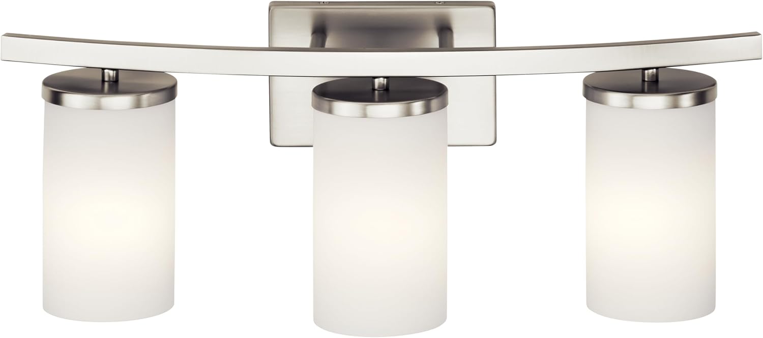Kichler Crosby 23" Vanity Light in Brushed Nickel, 3-Light Contemporary Bathroom Light with Satin Etched Cased Opal Glass, (23" L x 8.75" H), 45497NI