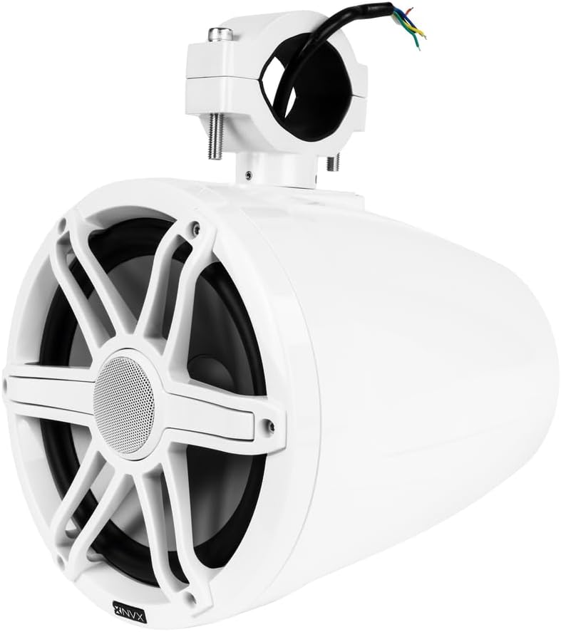 NVX MVTSP8W (Pair) - 750W Peak (250W RMS) 8" V-Series 2-Way Marine Tower Speakers with LED Lighting & 359° Swiveling Clamps - Sport White