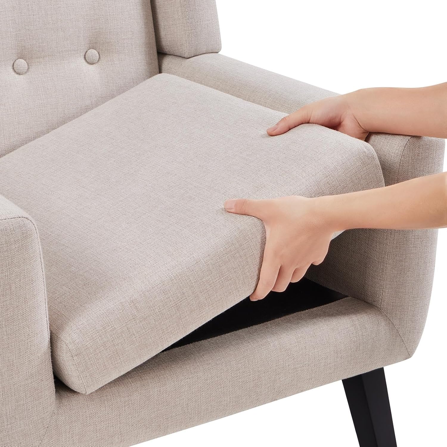 Yaheetech Accent Chair, Modern Button Tufted Armchair, Linen Fabric Sofa Chairs for Living Room Bedroom, Mid-Century Comfy Reading Chair, Beige