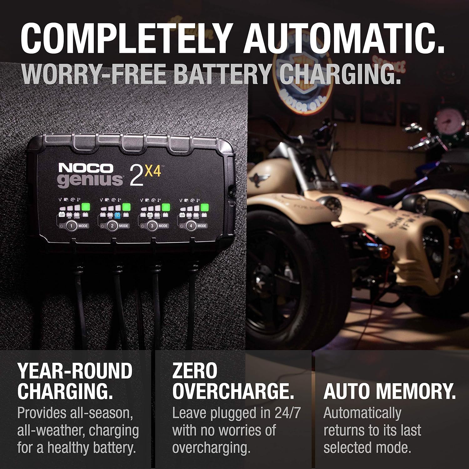 NOCO GENIUS2X4: 8A 4-Bank Smart Battery Charger (2A/Bank) - 6V/12V Automatic Maintainer, Trickle Charger & Desulfator with Overcharge Protection & Temperature Compensation – for Lead-Acid & Lithium