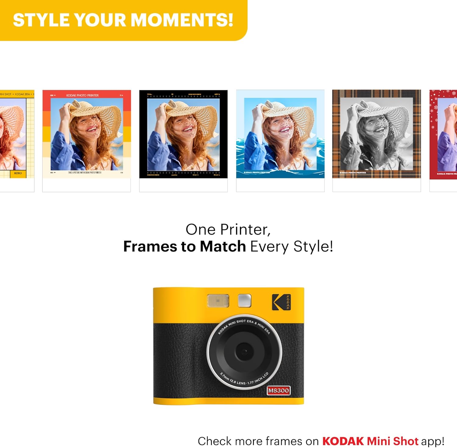 KODAK Mini Shot 3 ERA 3x3” Instant Digital Camera & Photo Printer, 38 Sheets, 2-in-1 Portable Print Camera, Bluetooth Smartphone Printer for iPhone & Android, 4PASS Dye Sublimation, Yellow