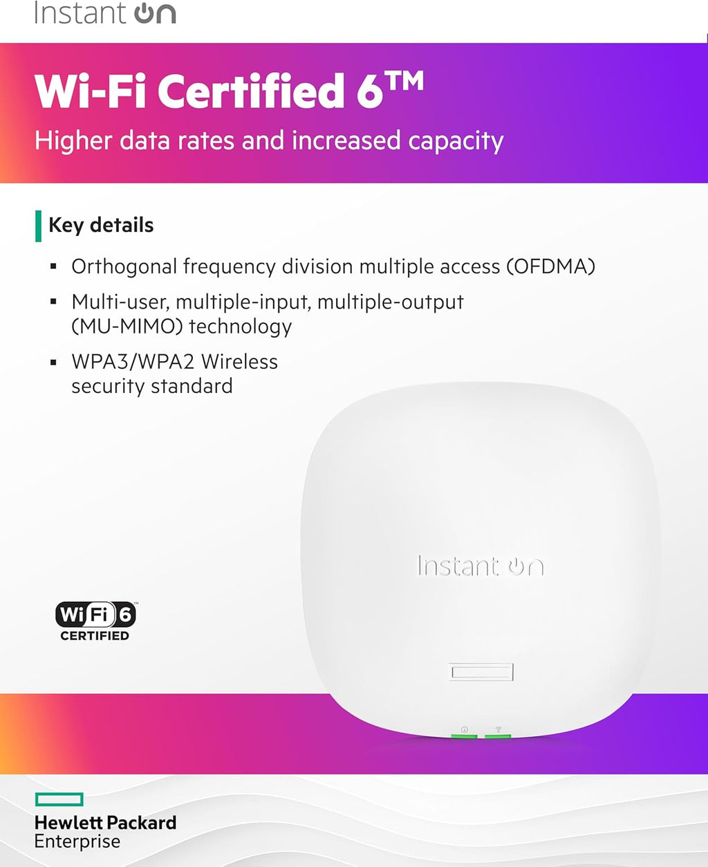HPE Networking Instant On Access Point AP25 4x4 WiFi 6 Indoor Wireless Access Point | Power Source Included | US Model (R9B32A)