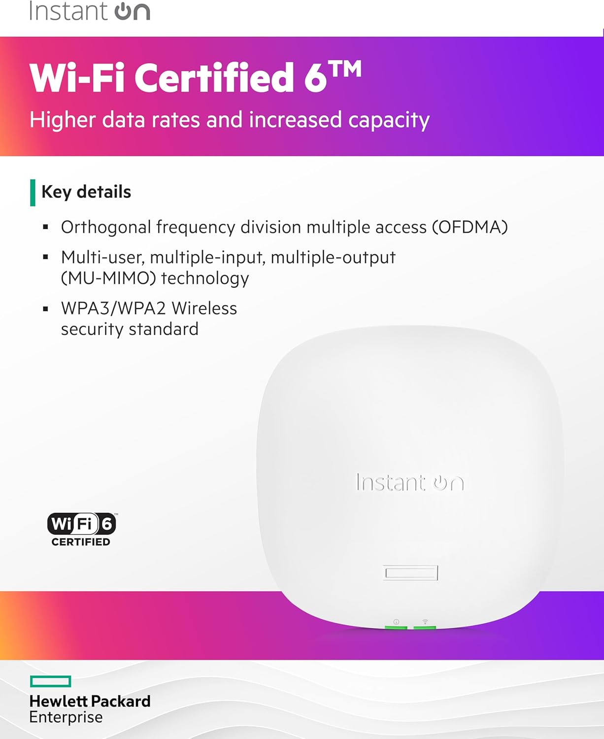 HPE Networking Instant On Access Point AP25 4x4 WiFi 6 Indoor Wireless Access Point | Power Source Included | US Model (R9B32A)
