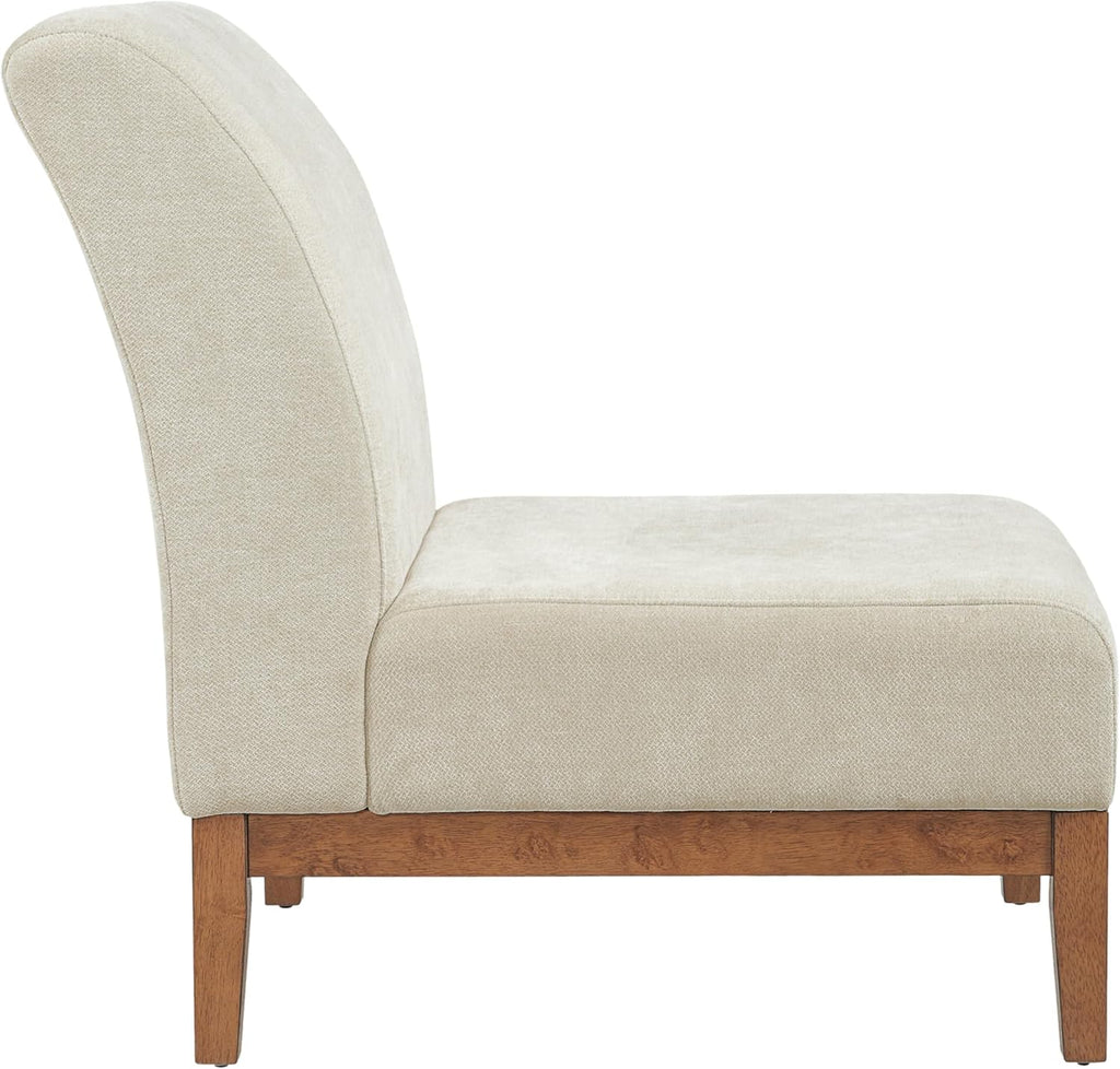 Christopher Knight Home Lynnex Modern Accent Chair for Living Room, Fabric Upholstered Single Lounge Sofa Chair with Wooden Frame, Comfy Reading Chair for Bedroom, Lounge Armless Chair, Beige+Walnut
