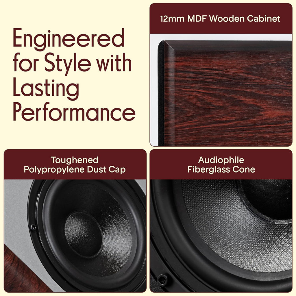 Pyle 5.25'' Wired Bookshelf Speakers, 2-Way HiFi Home Theater Bookshelf Speakers with Silk Dome Tweeter, Woven Woofer, Wall Mount Bracket, Magnetic Grill – Cherry Bookshelf Speakers Wall Mount
