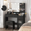Vabches Vanity with Mirror and Lights,Makeup Vanity Table with Charging Station,Dressing Table with Stool & 3 Storage Compartments,3 Color Modes Available for Bedroom,Black