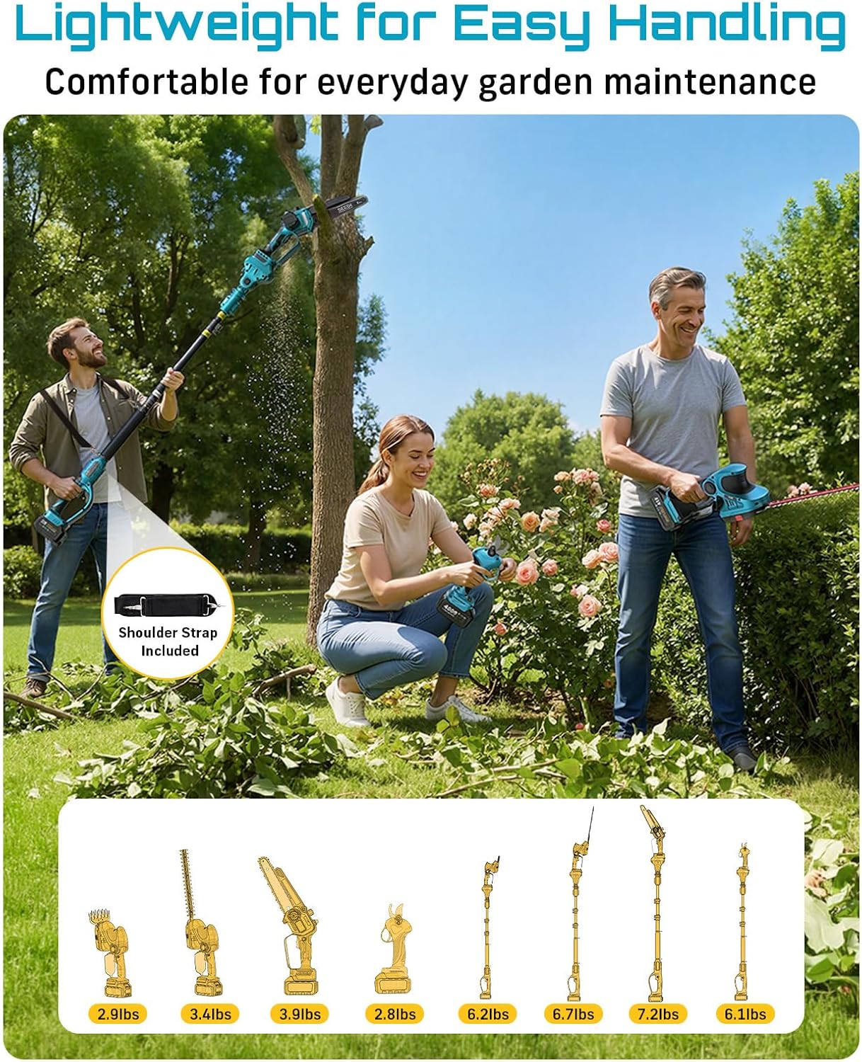 SEESII Cordless Pole Chainsaw, Hedge Trimmer, Pruning Shears, 4000mAh Battery Powered Extendable Garden Tool Kit for Outdoor Use, Electric Long Reach Saw, Hedge and Grass Trimmer, Pruner for Yard Care