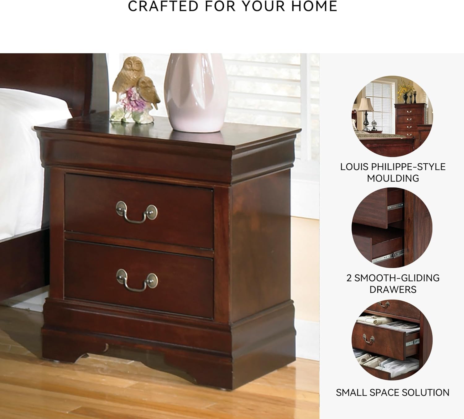 Signature Design by Ashley Alisdair Traditional 2 Drawer Nightstand, 23.75" Tall, Dark Brown