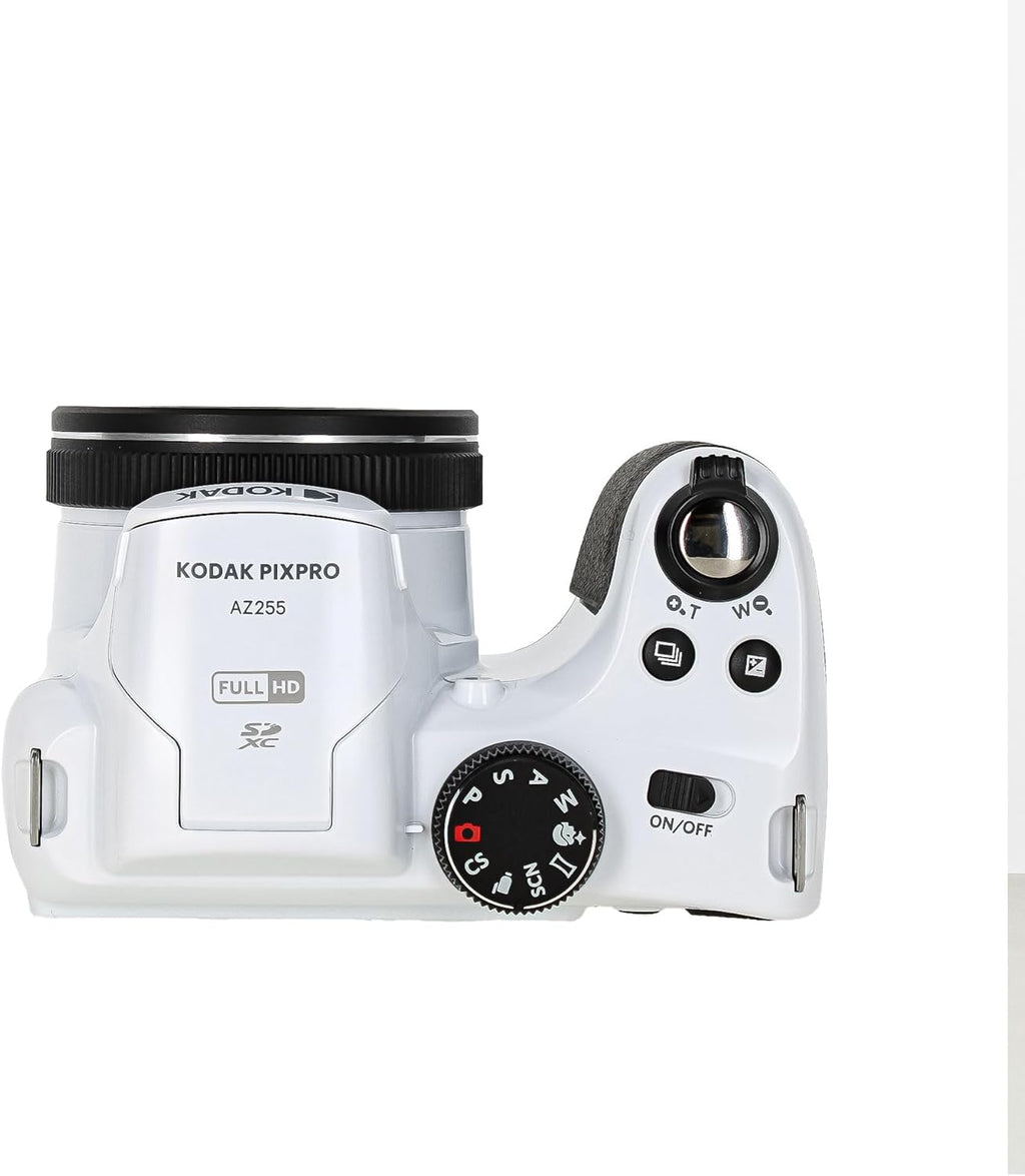 Kodak Pixpro AZ255 Digital Camera (AZ255WH) Bundle Including: 64 GB Memory Card, Rechargeable Batteries, Case, Neck Strap, Lens Caps, Full Cleaning Kit, Card Reader, Card Wallet, USB Cable, Cap Keeper
