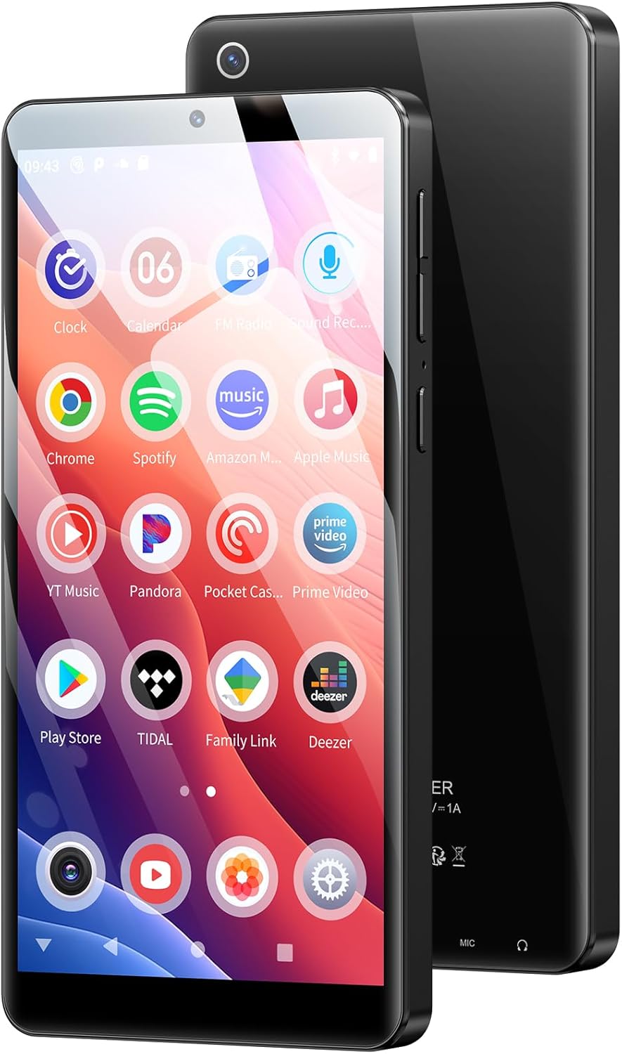 Oilsky 128GB MP3 Player with Bluetooth and WiFi, Android 13.0, 5.5" HD Touchscreen, 13MP Camera, Preloaded Spotify, Pandora, 1TB Expandable & Parental Controls