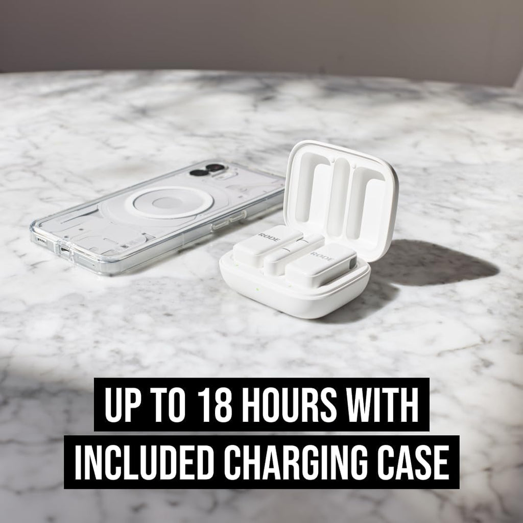 RØDE Wireless Micro - Compact Wireless Microphone, Two Mics with Charge Case for Smartphone Content Creation - USB-C, White