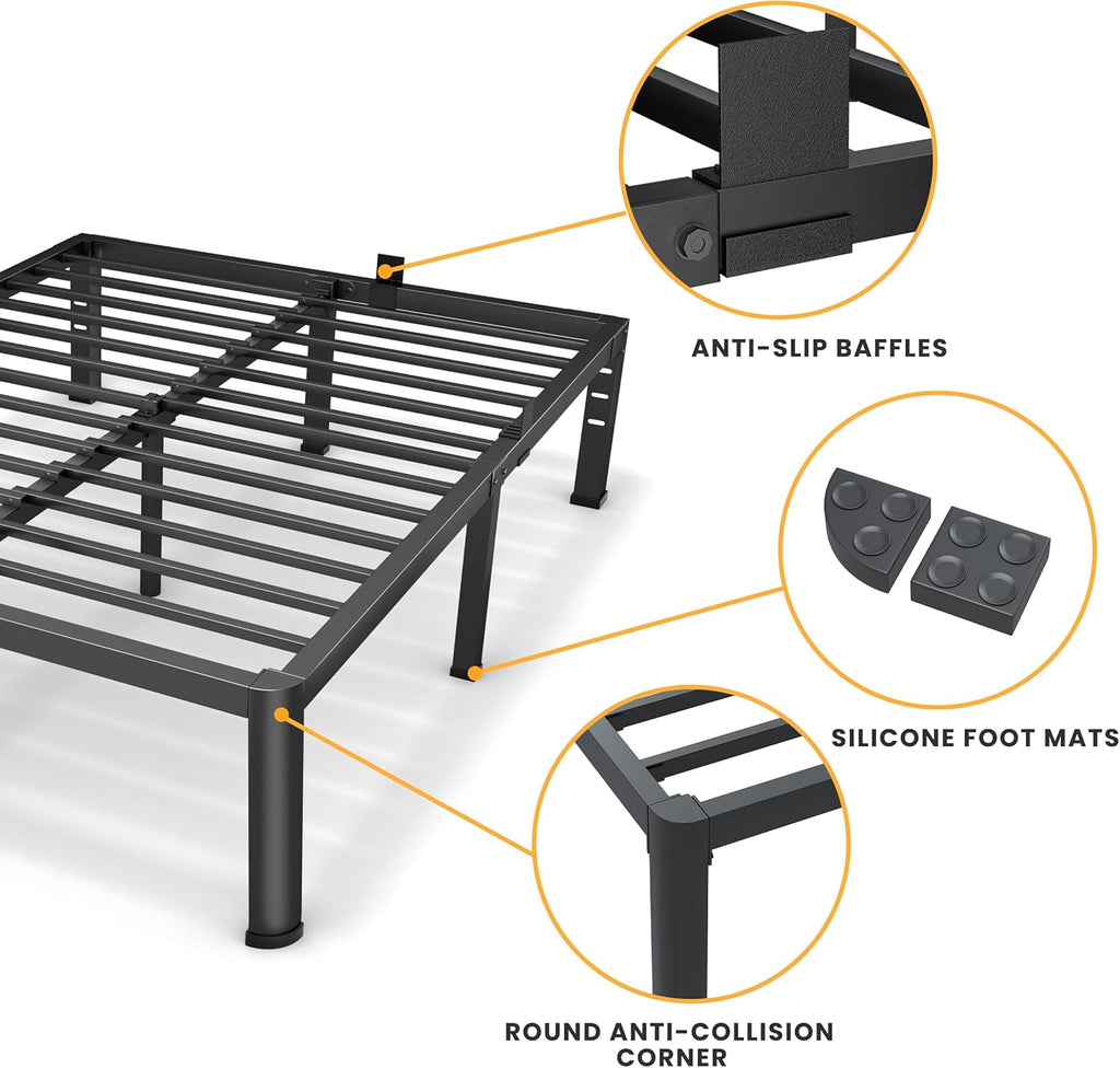 Superay 18 Inch King Size Metal Platform Bed Frame with Round Corners, Storage Space Under High Bed Frame-Heavy Duty Steel Slats Support, Noise Free - Easy Assembly - No Box Spring Needed
